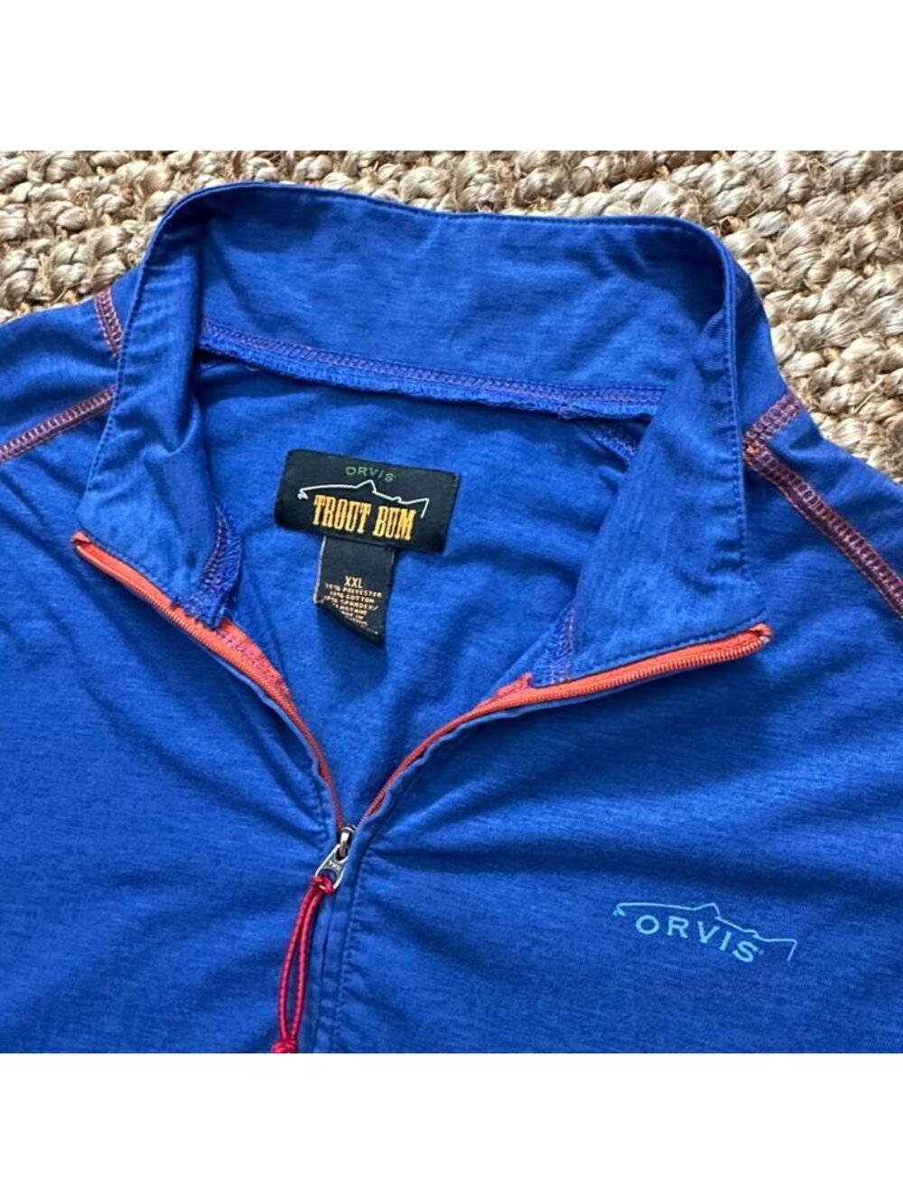 Orvis Trout Bum Quarter Zip Pullover Blue Orange Accent Size XXL